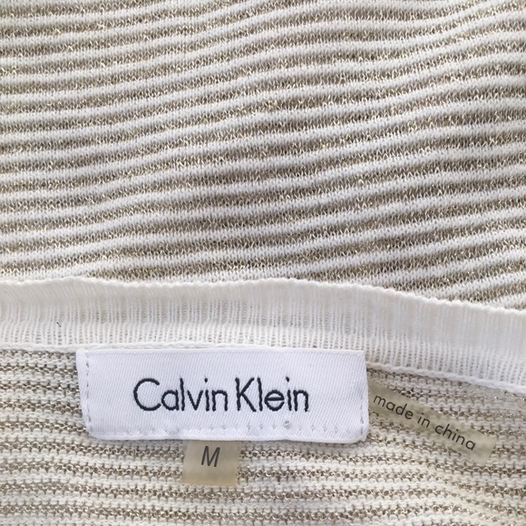 Calvin Klein Gold White Stripe Cardigan, Size M - Picture 3 of 4